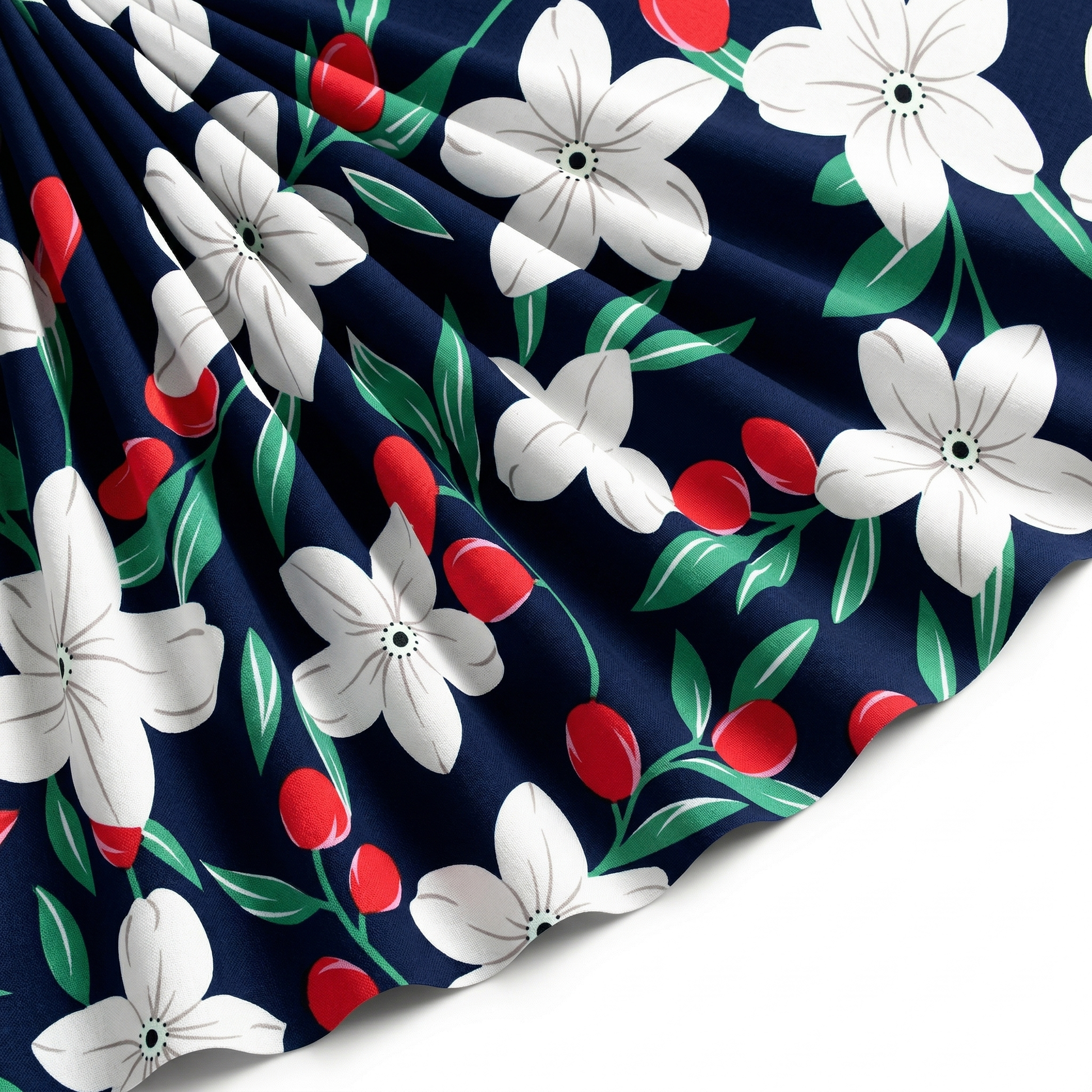 Tissu Popeline de Viscose Imprimé Fleur Évy Marine