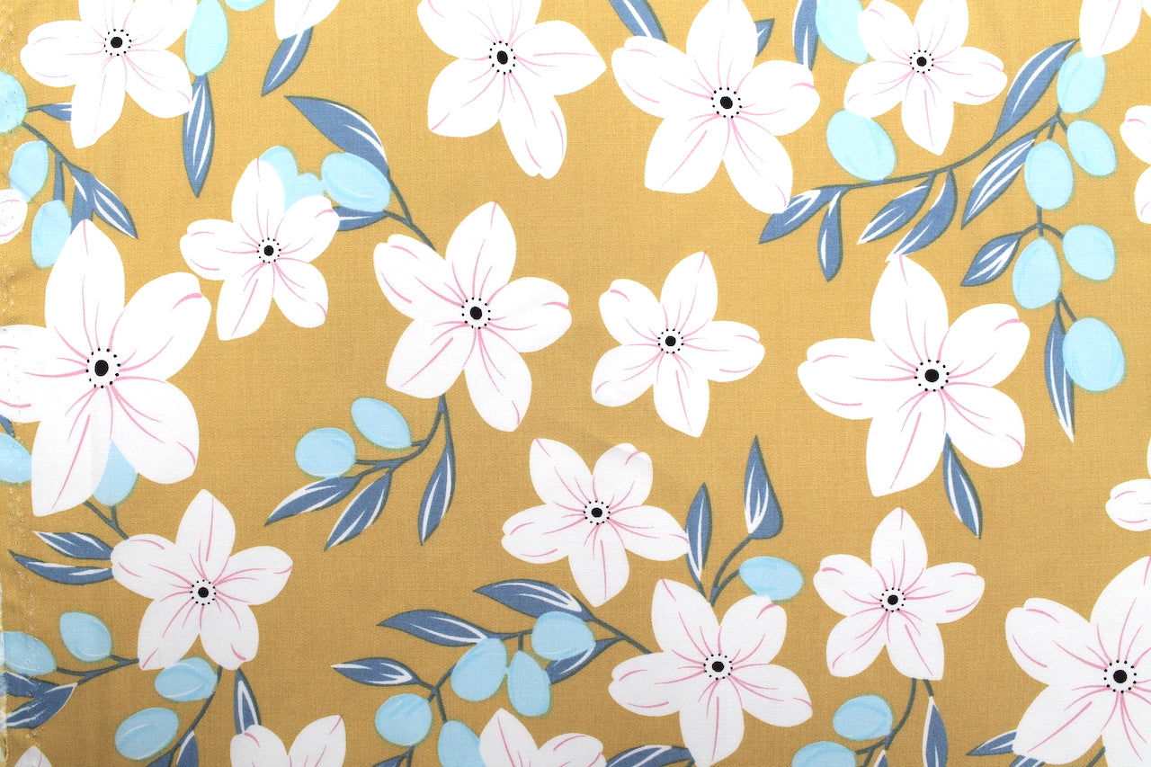Tissu Popeline de Viscose Imprimé Fleur Évy Moutarde