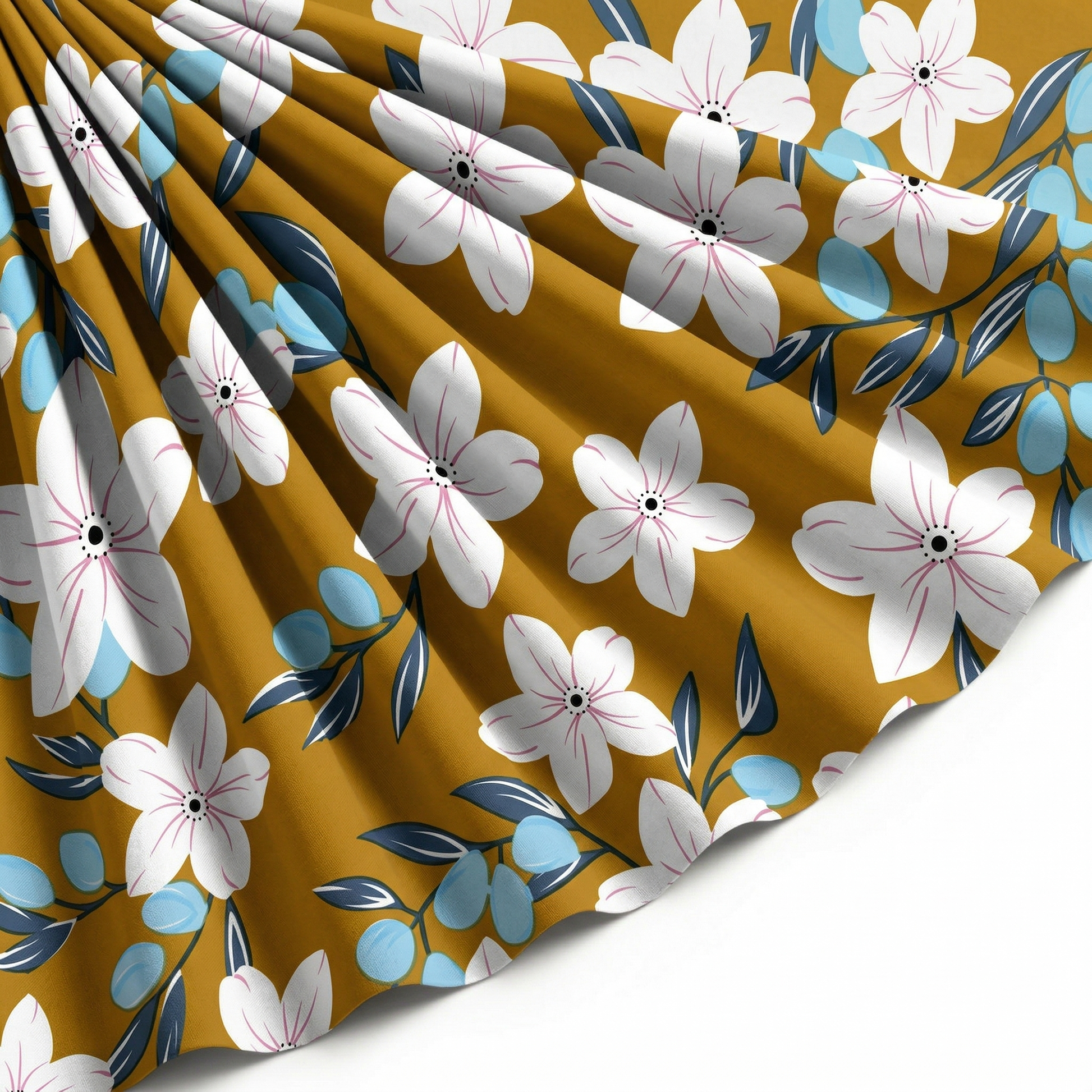 Tissu Popeline de Viscose Imprimé Fleur Évy Moutarde