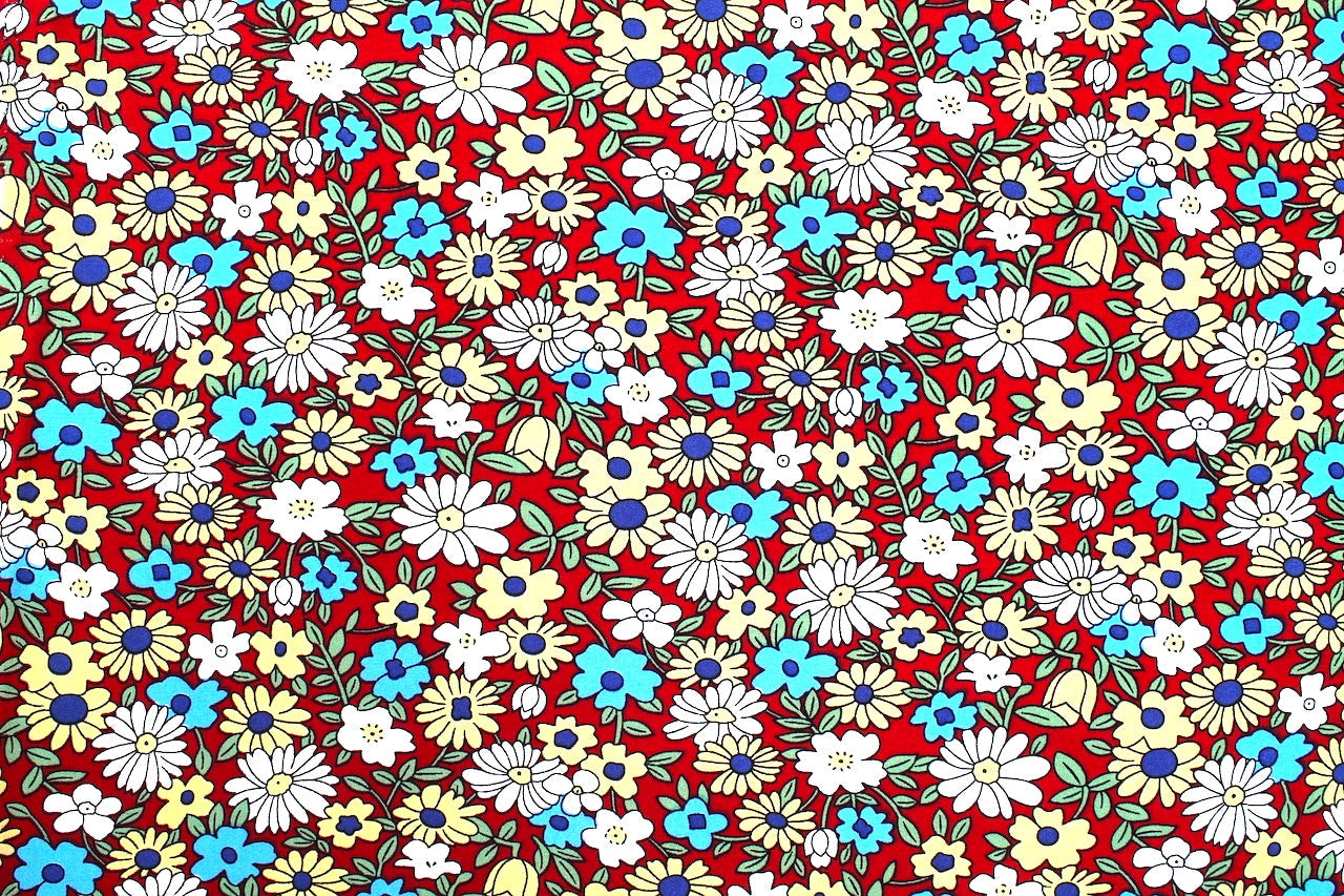 Tissu Popeline de Viscose Imprimé Fleur Hélio Bordeaux