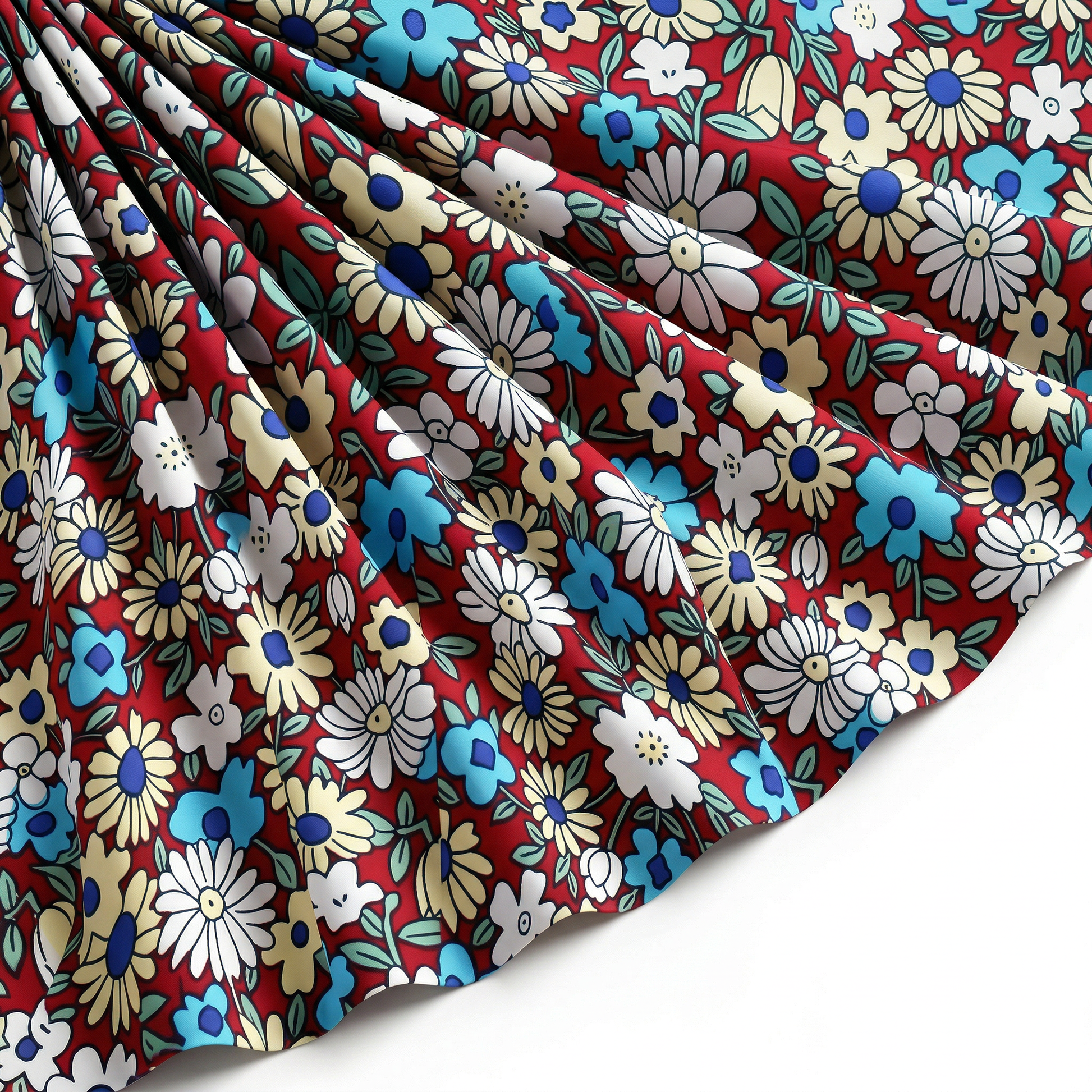 Tissu Popeline de Viscose Imprimé Fleur Hélio Bordeaux