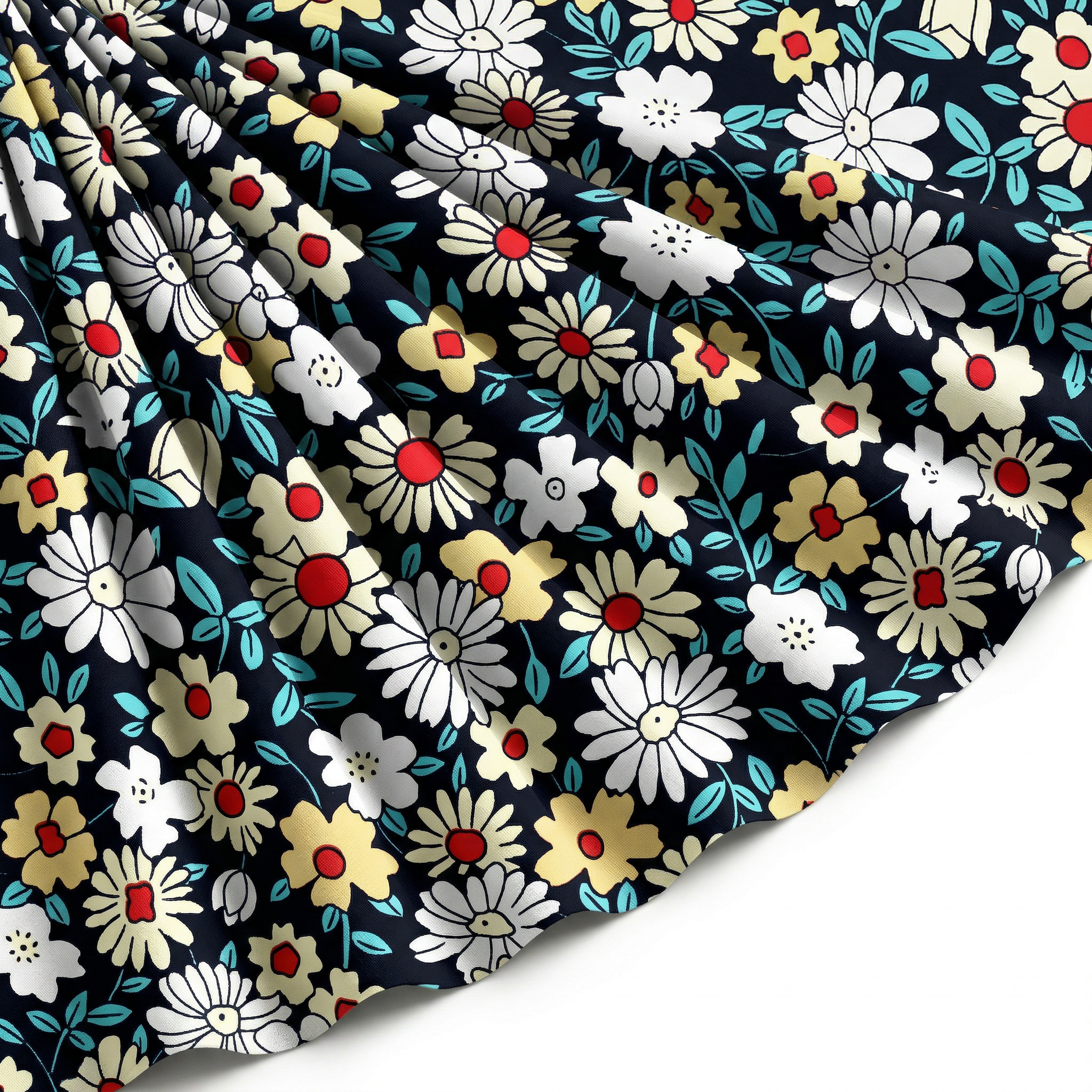 Tissu Popeline de Viscose Imprimé Fleur Hélio Marine