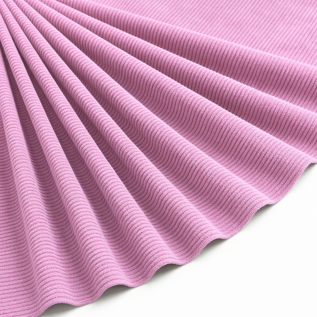 Tissu Velours Maille Côtelé Rose