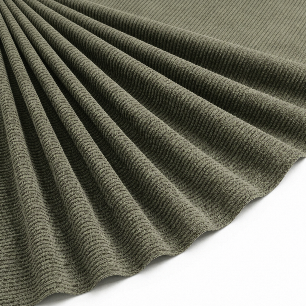 Tissu Velours Maille Côtelé Vert Kaki