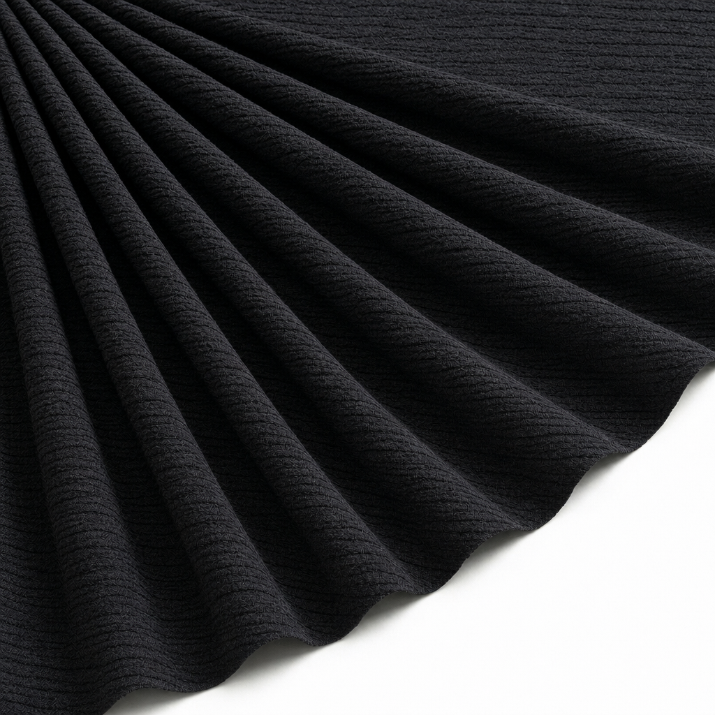 Tissu Viscose Gaufrée Unie Noir